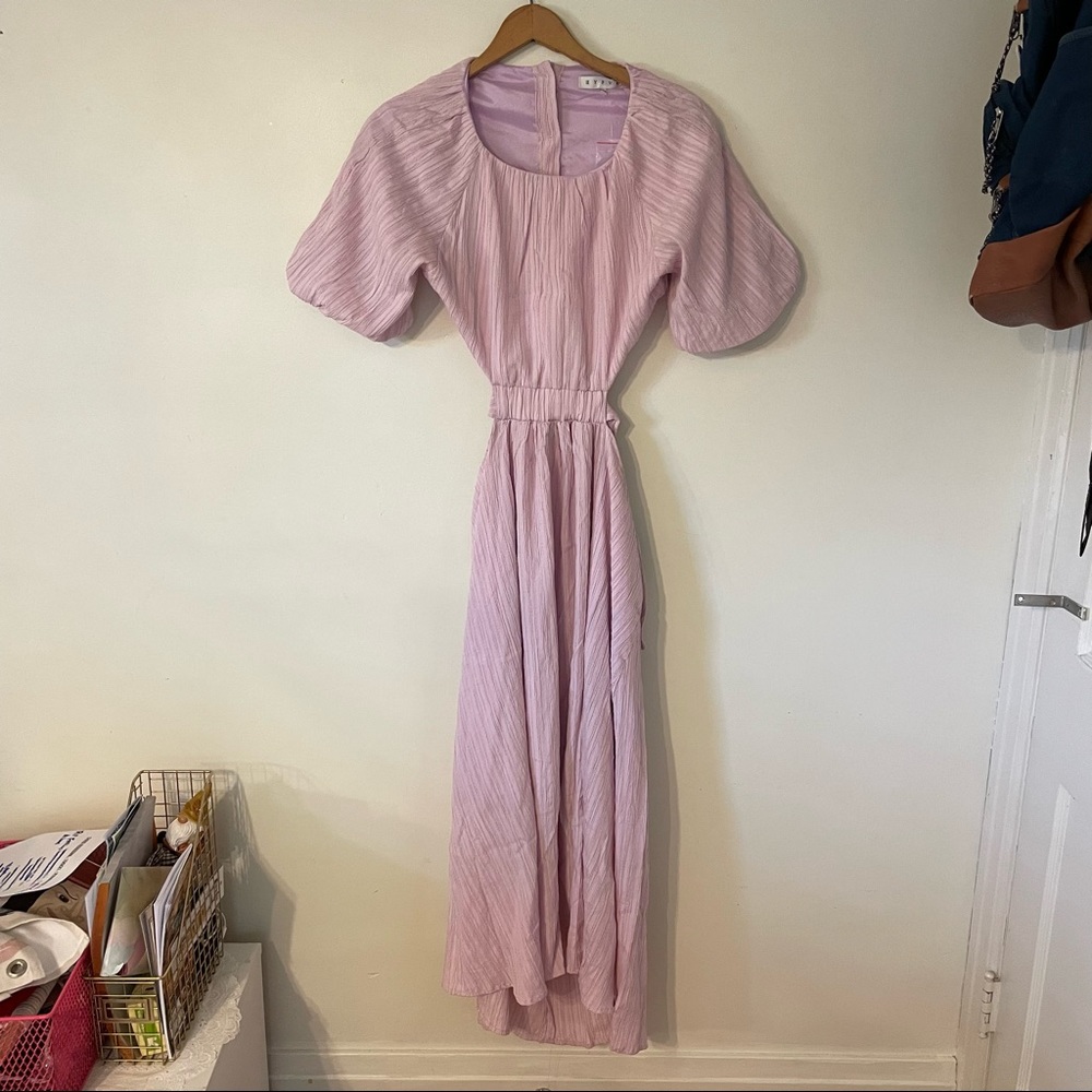 NWT pink dress with back cut out and puff sleeves